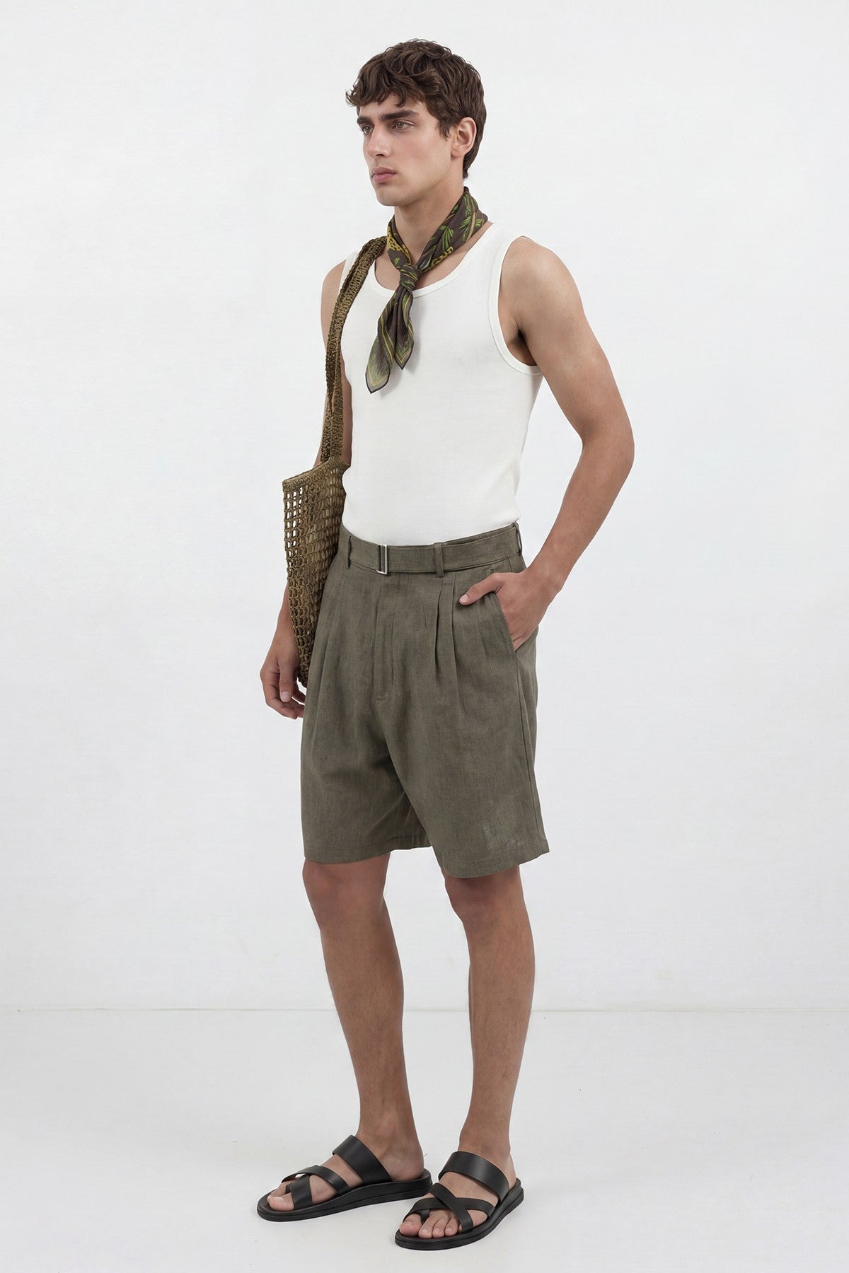 Linen-Blend Shorts with a Belt