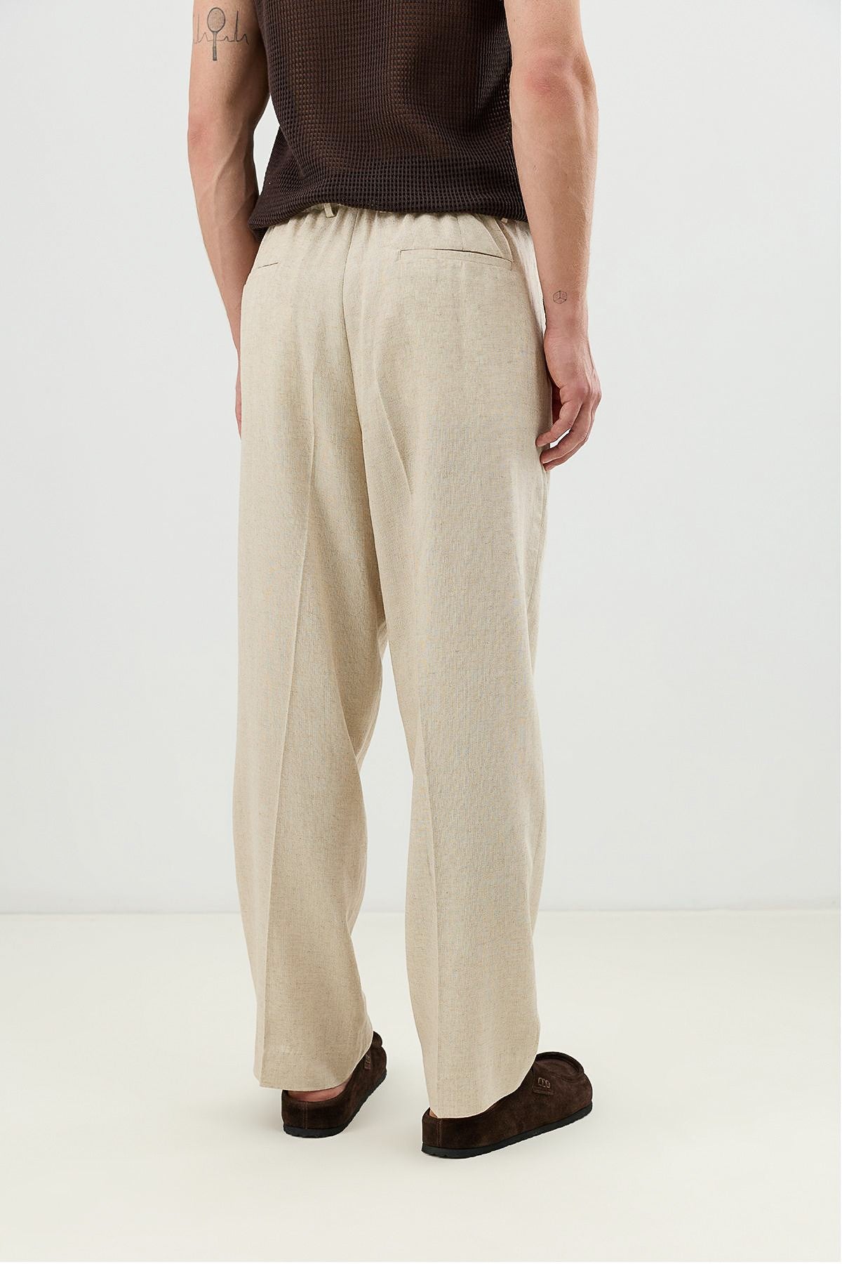 Men's Linen-Blend Pants with an Elastic Waistband