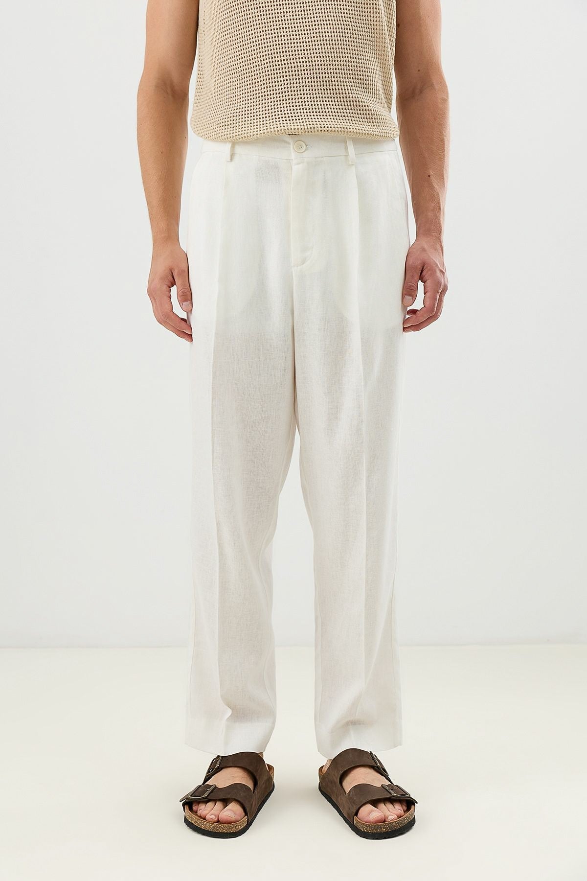 Men's Linen-Blend Pants with an Elastic Waistband