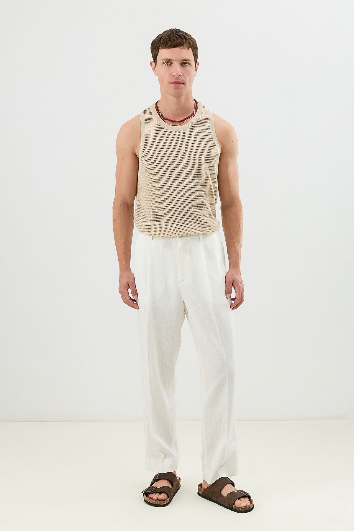 Men's Linen-Blend Pants with an Elastic Waistband