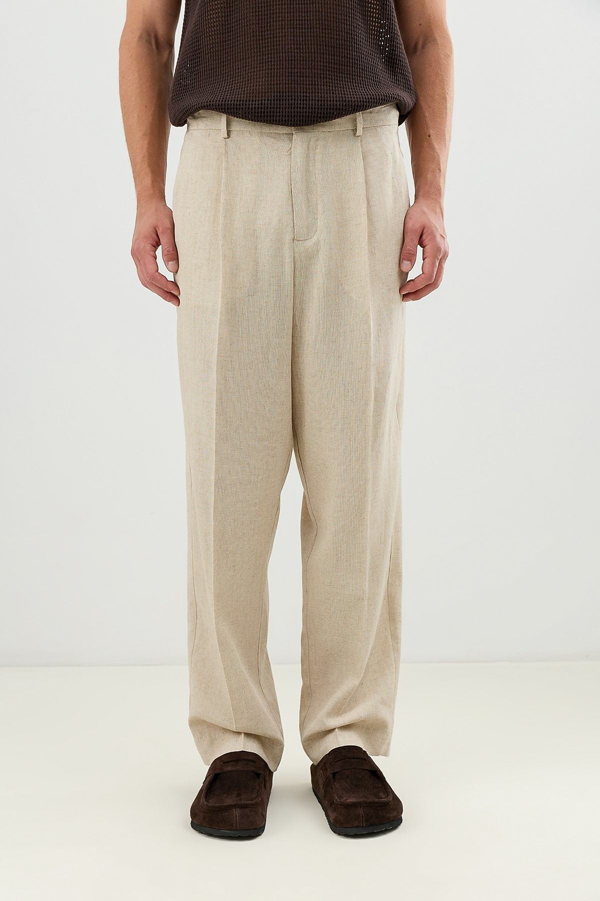 Men's Linen-Blend Pants with an Elastic Waistband