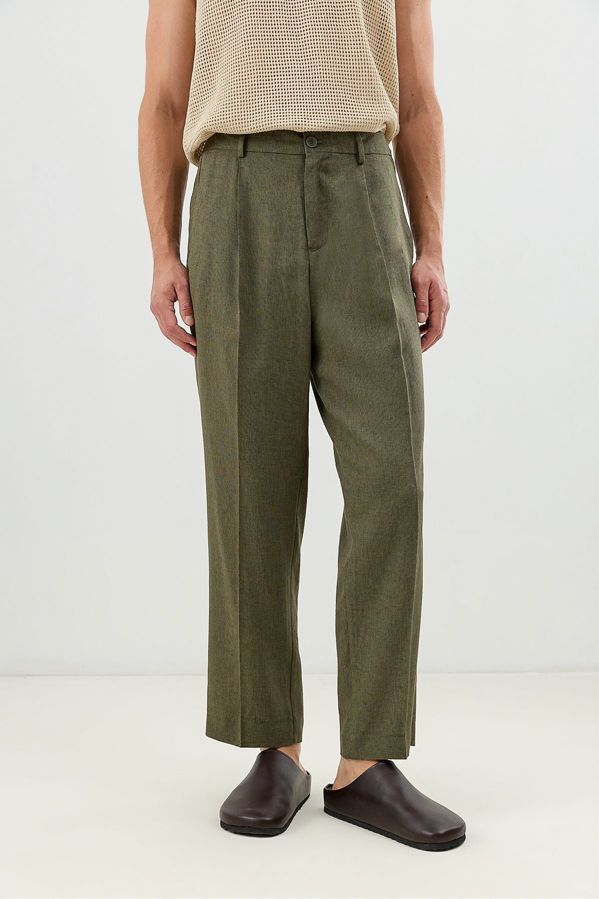 Men's Linen-Blend Pants with an Elastic Waistband