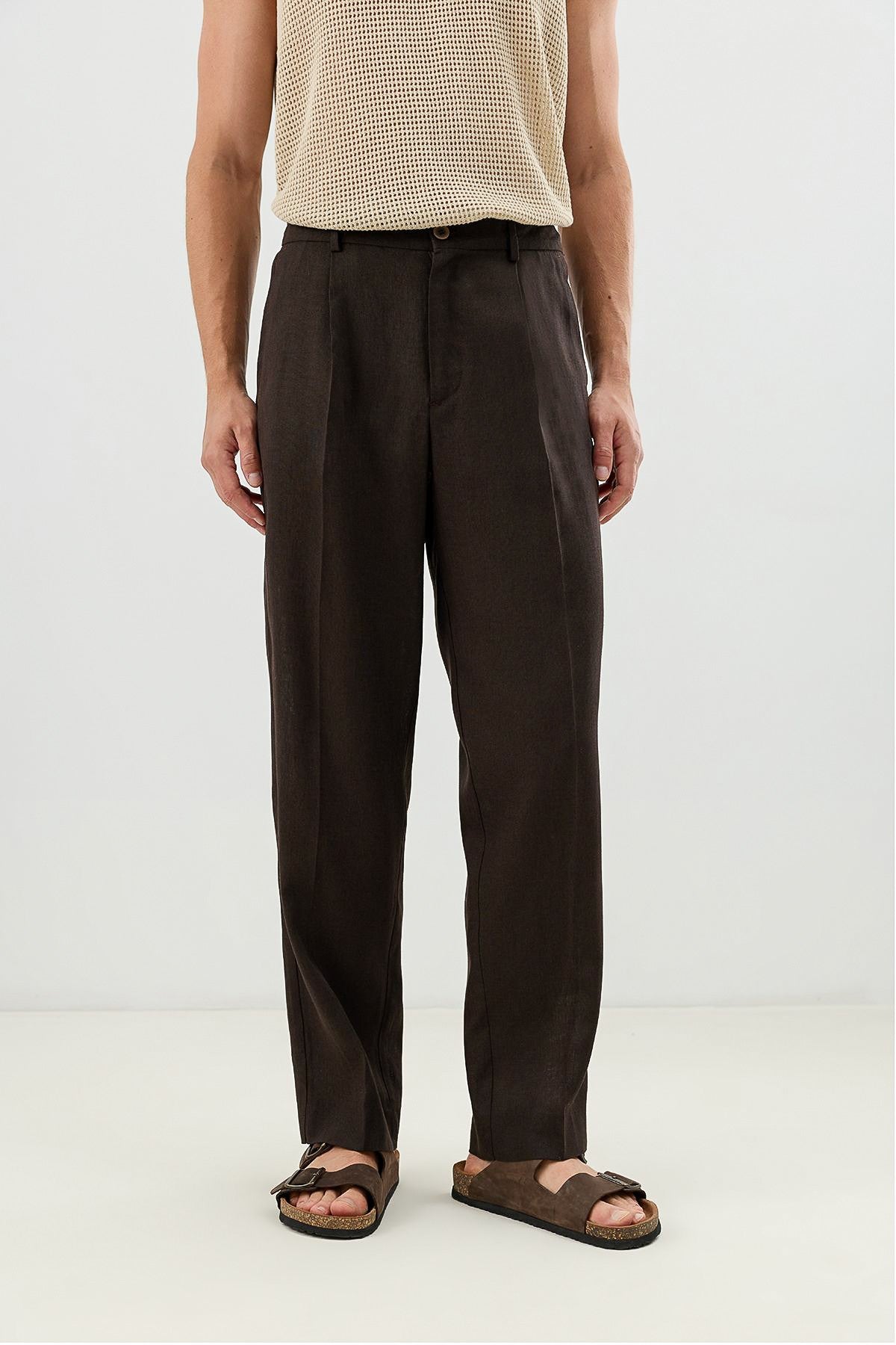 Men's Linen-Blend Pants with an Elastic Waistband
