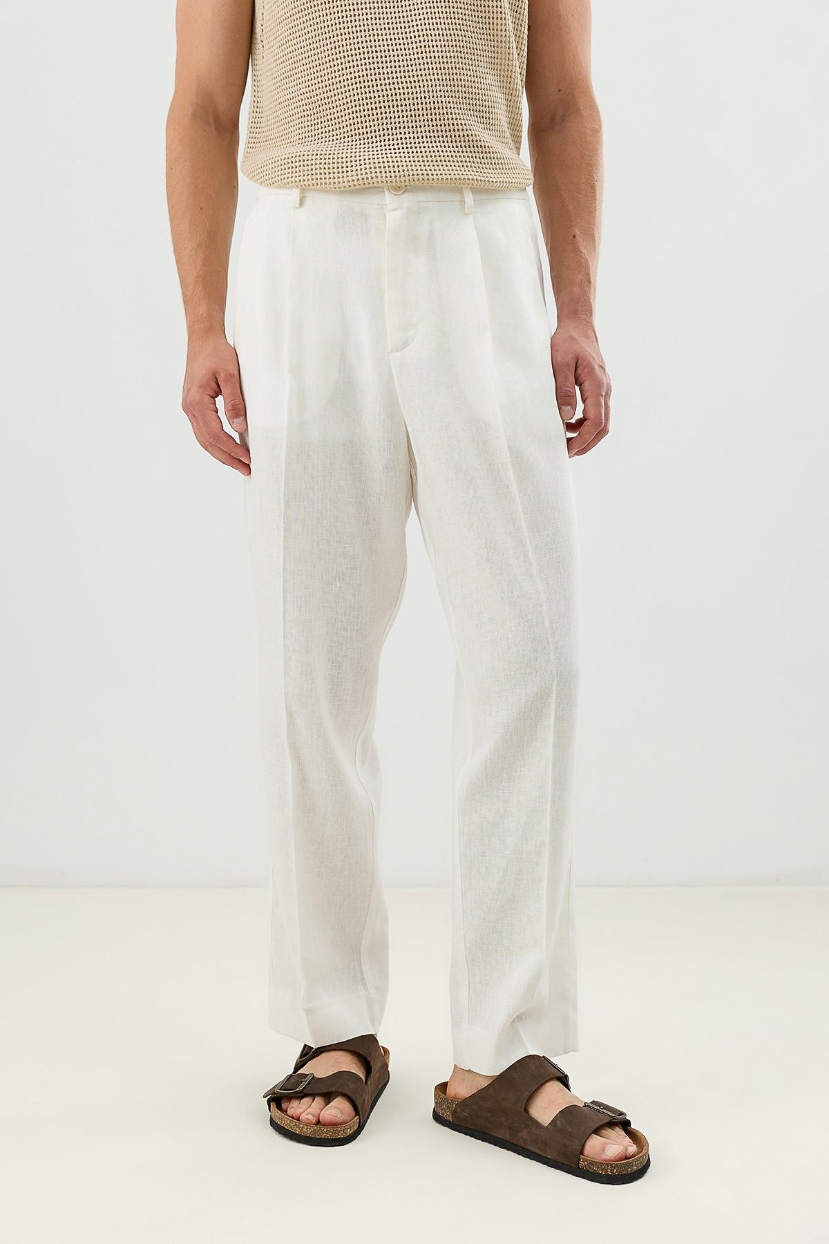 Men's Linen-Blend Pants with an Elastic Waistband
