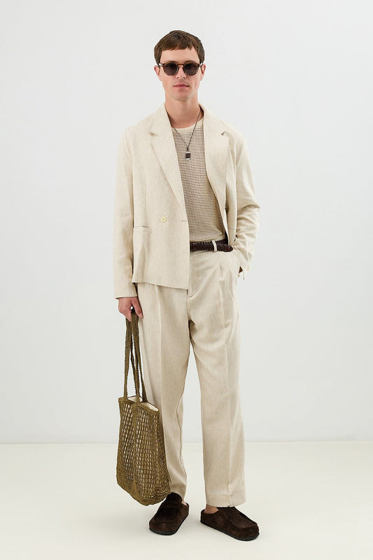 Men's Pleated Pants with Linen Blend