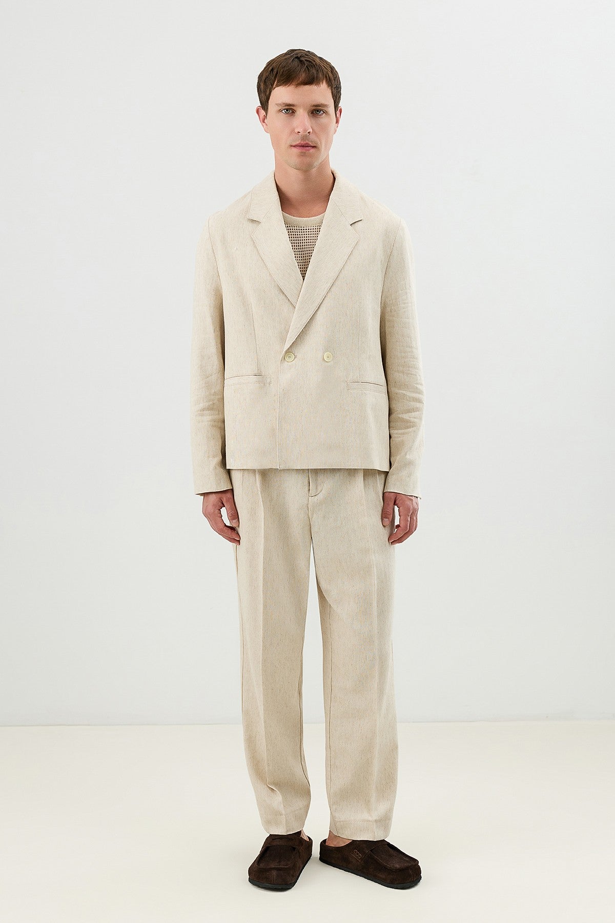 Men's Pleated Pants with Linen Blend