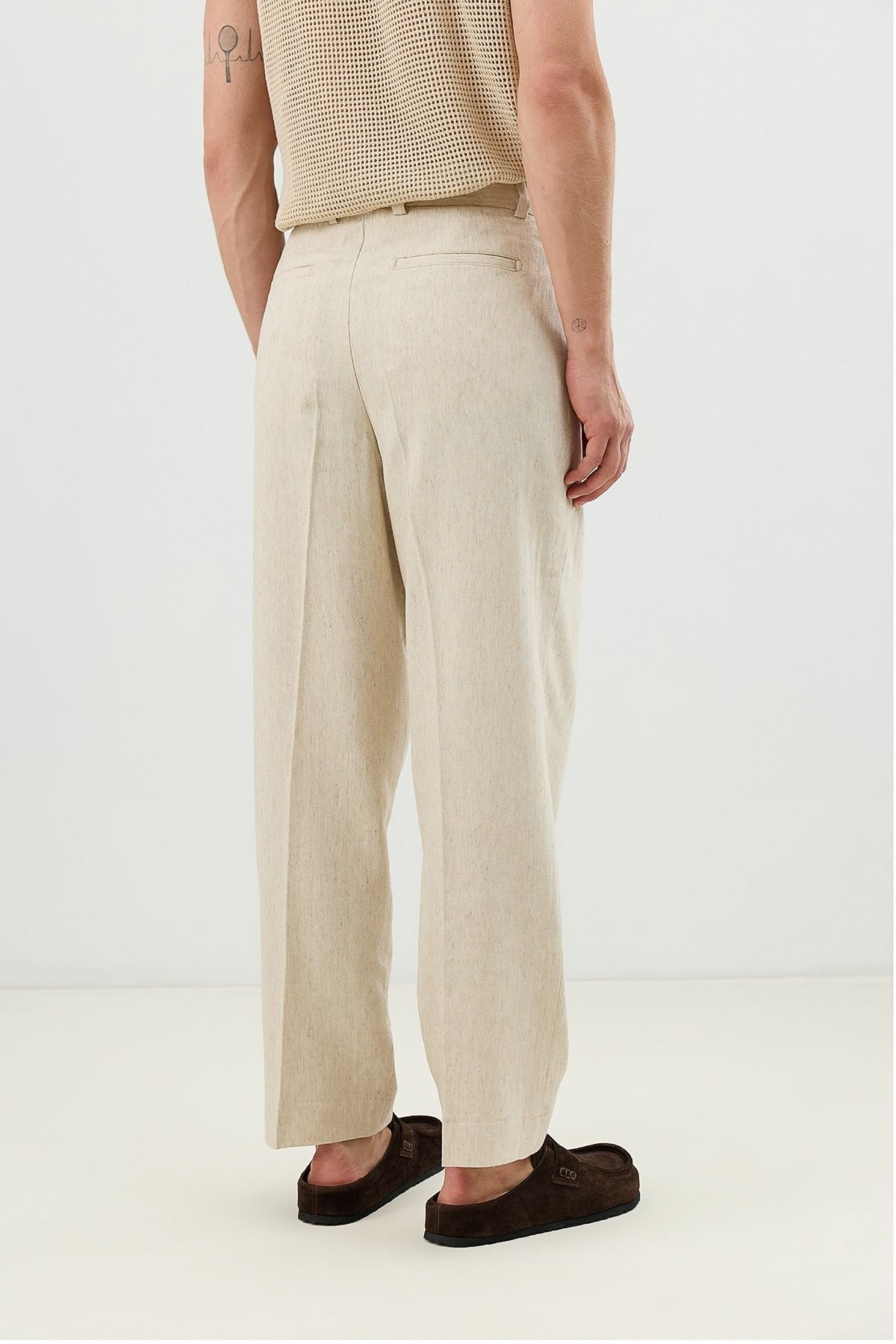 Men's Pleated Pants with Linen Blend
