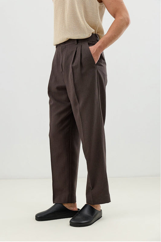 Men's Pleated Pants with Linen Blend