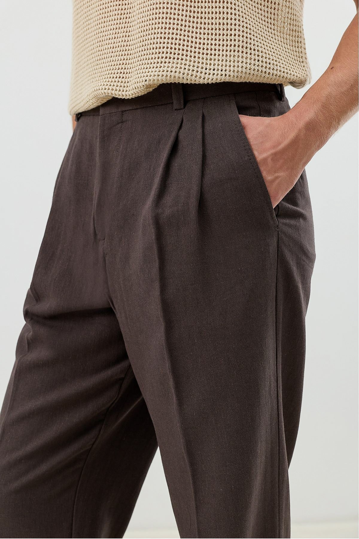 Men's Pleated Pants with Linen Blend