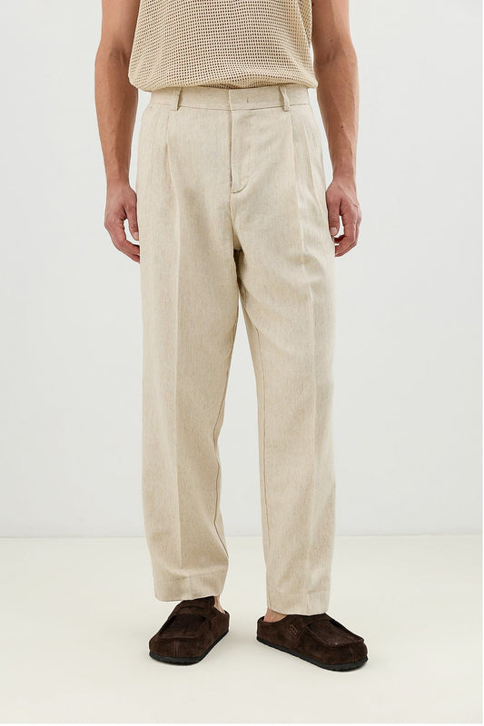 Men's Pleated Pants with Linen Blend