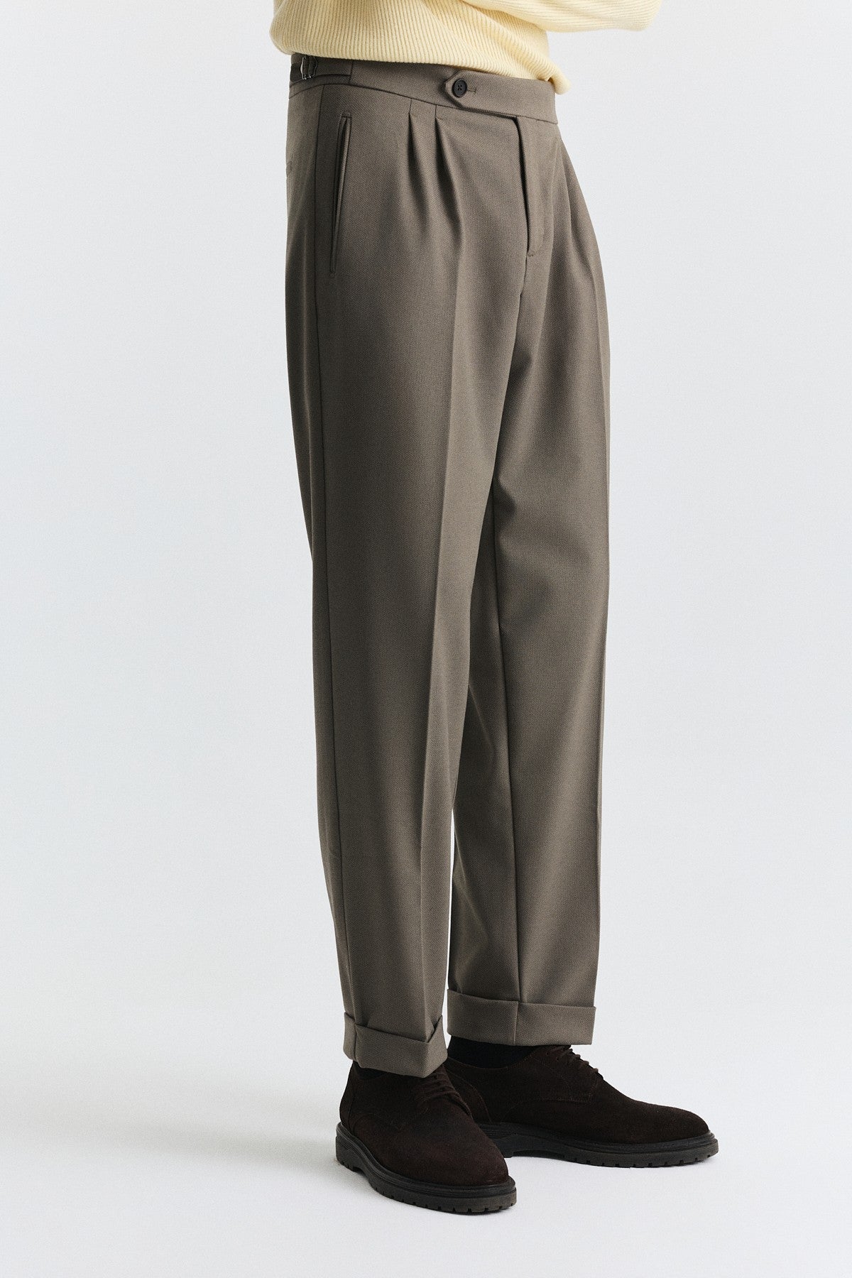 Tapered-Fit Double-Pleated Pants