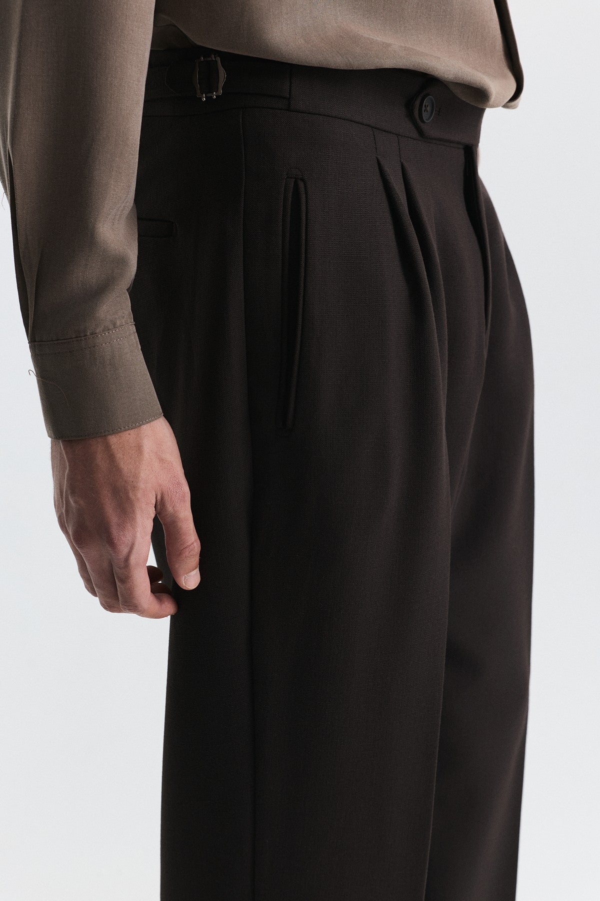 Tapered-Fit Double-Pleated Pants