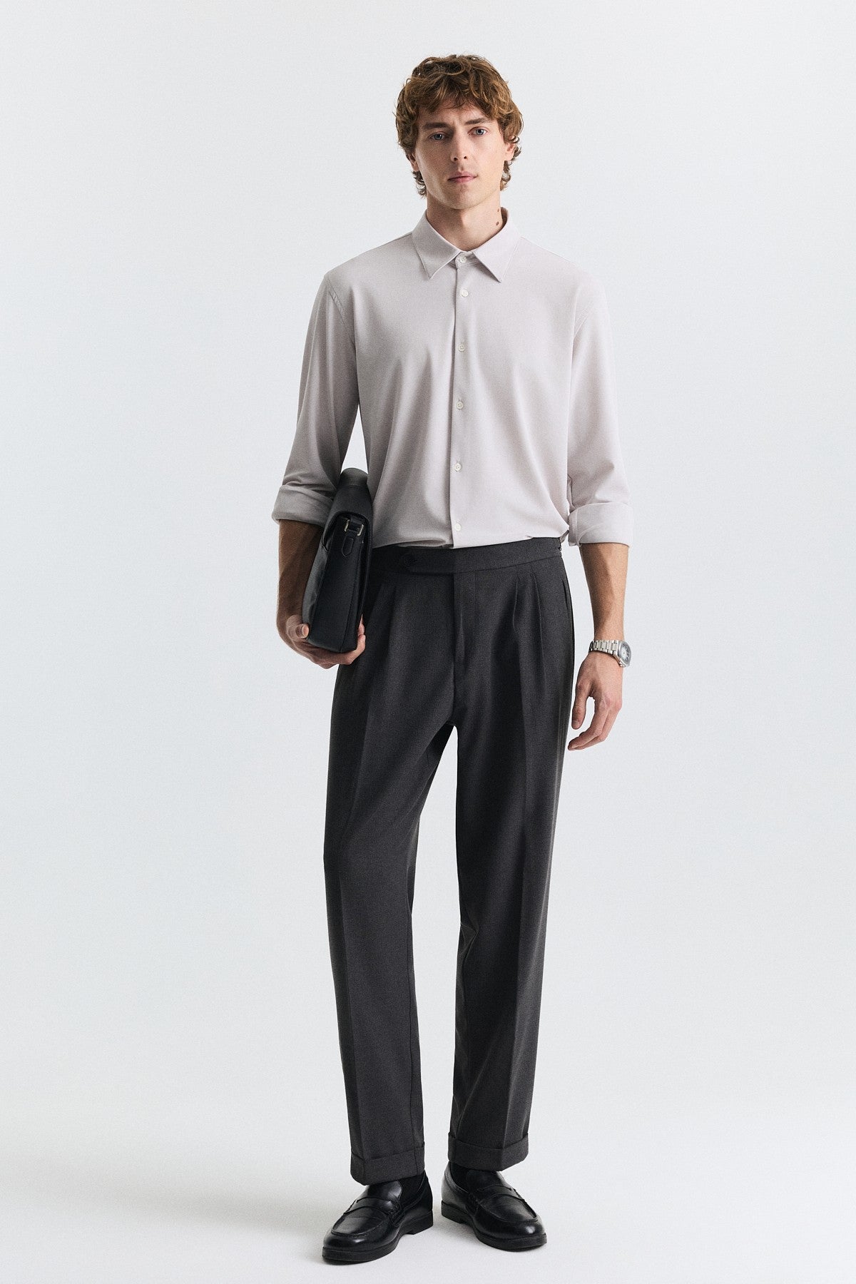 Tapered-Fit Double-Pleated Pants