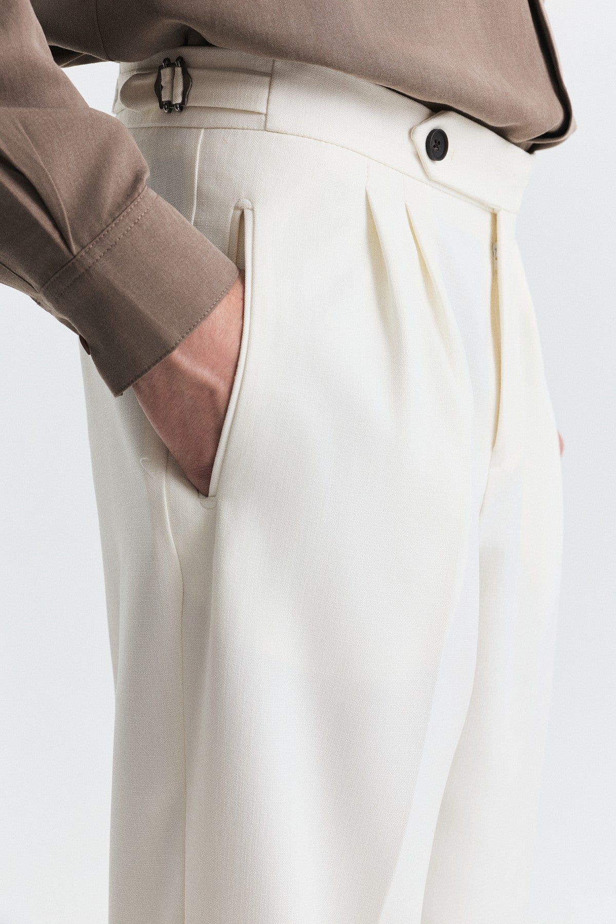 Tapered-Fit Double-Pleated Pants