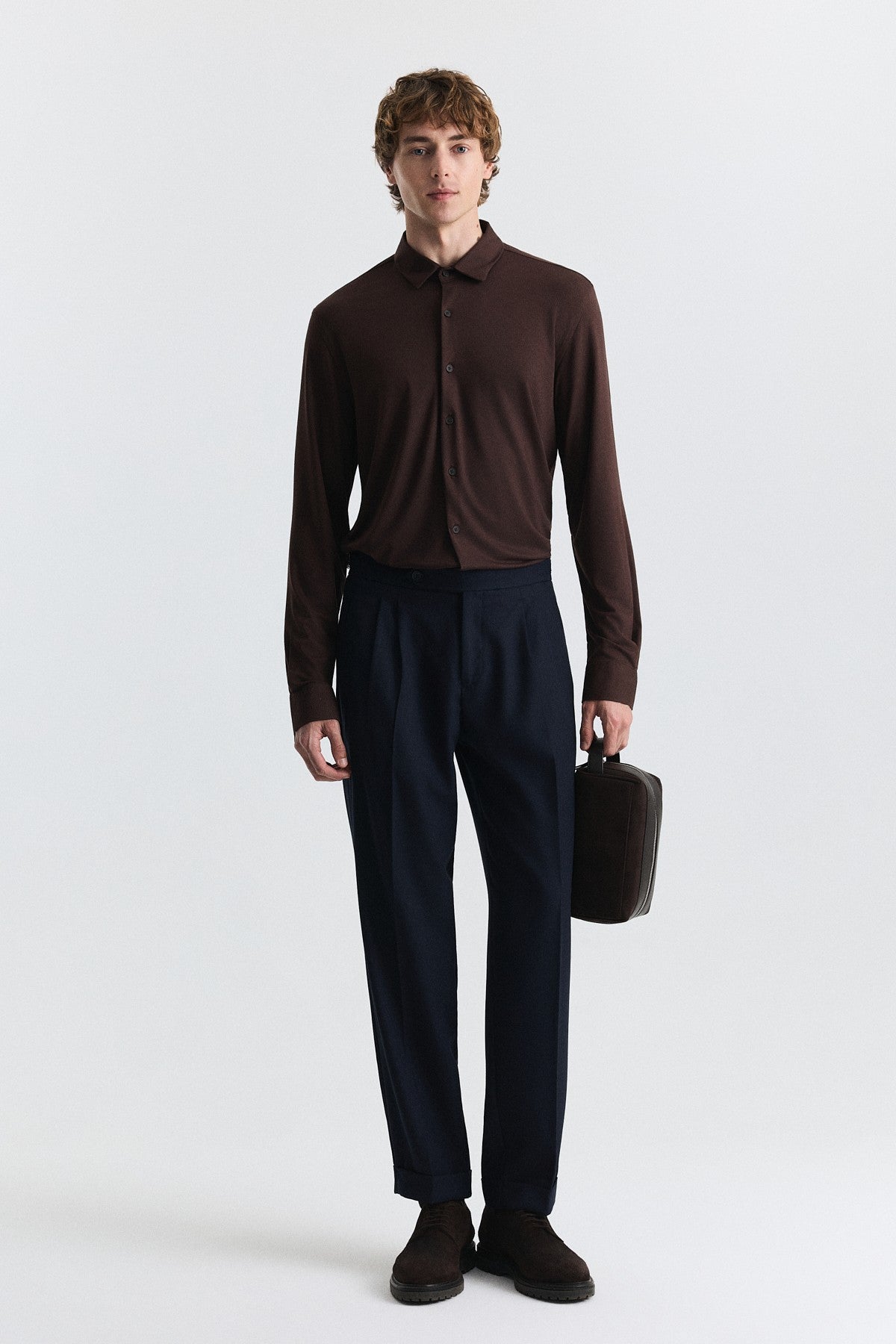 Tapered-Fit Double-Pleated Pants