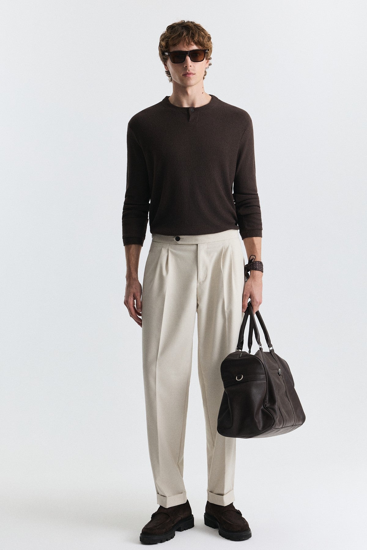 Tapered-Fit Double-Pleated Pants