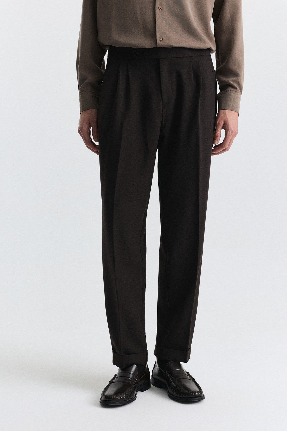 Tapered-Fit Double-Pleated Pants