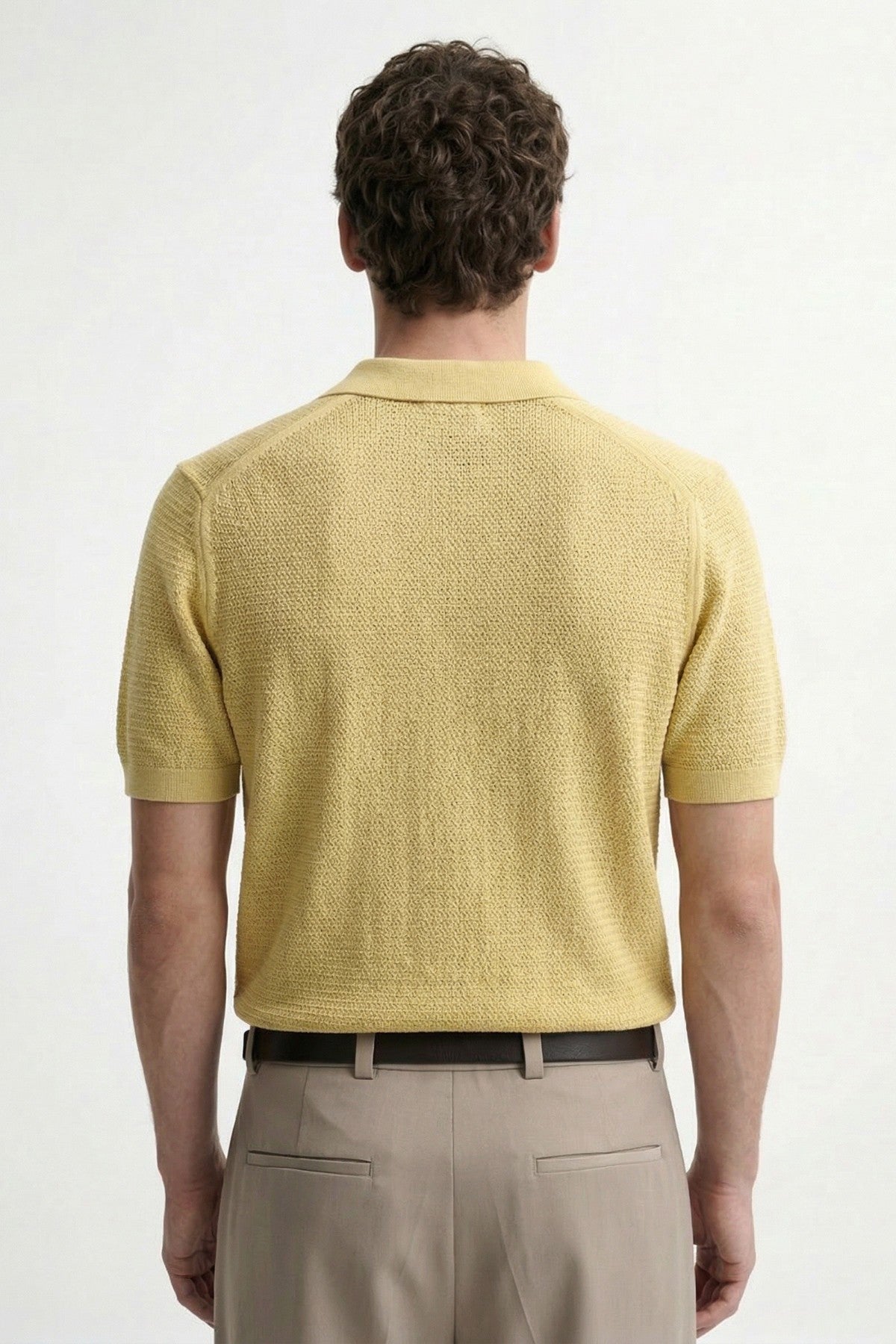 Men's Knitted-Textured Polo-Neck T-Shirt