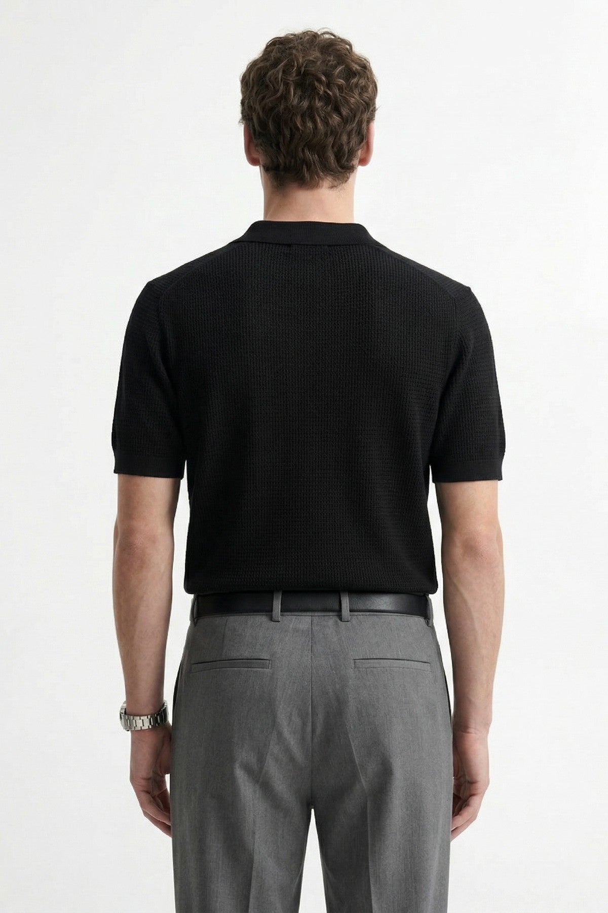 Men's Knitted-Textured Polo-Neck T-Shirt