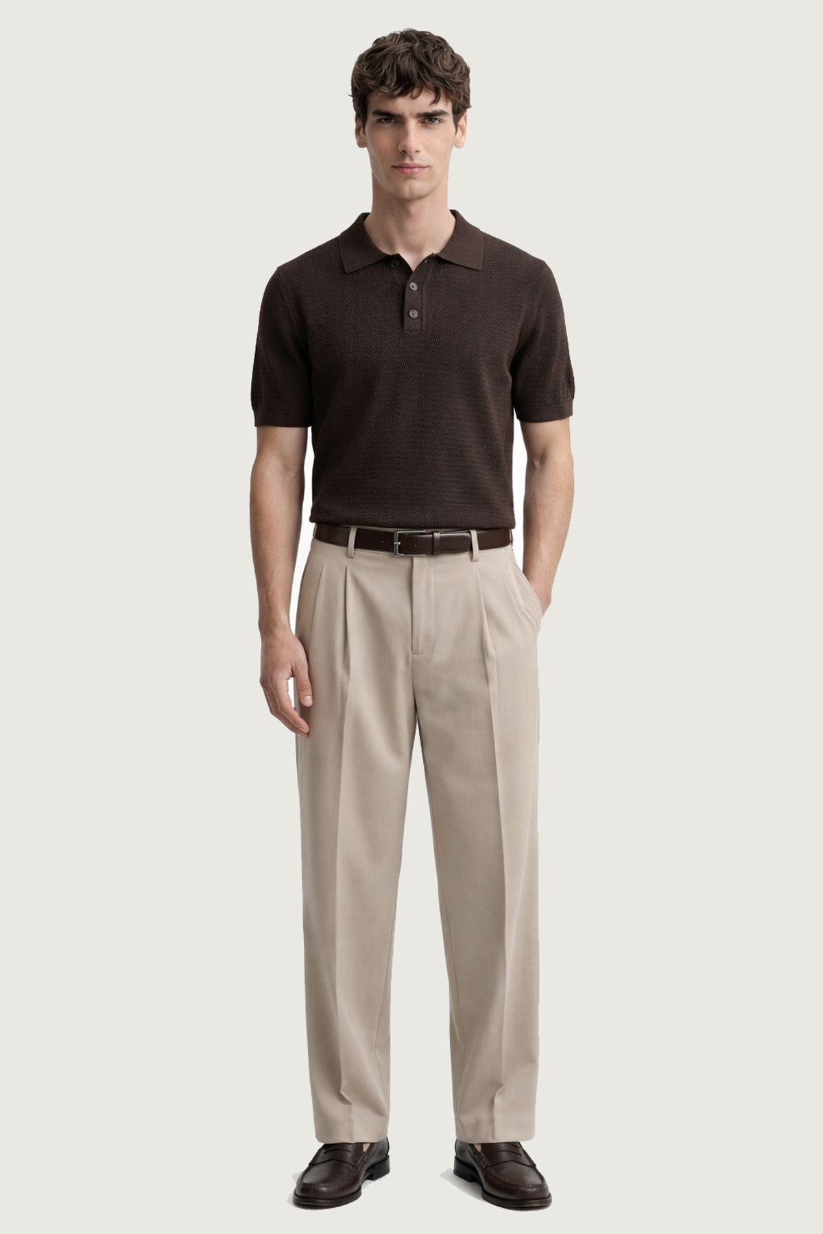 Men's Knitted-Textured Polo-Neck T-Shirt