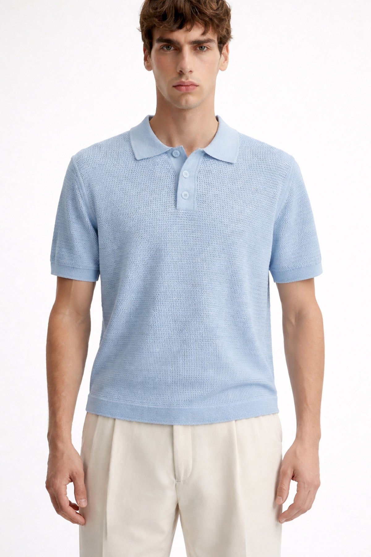 Men's Knitted-Textured Polo-Neck T-Shirt