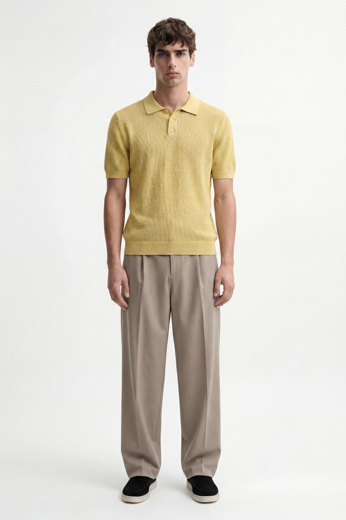Men's Knitted-Textured Polo-Neck T-Shirt