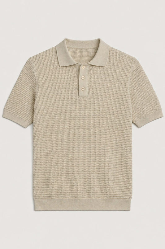 Men's Knitted-Textured Polo-Neck T-Shirt
