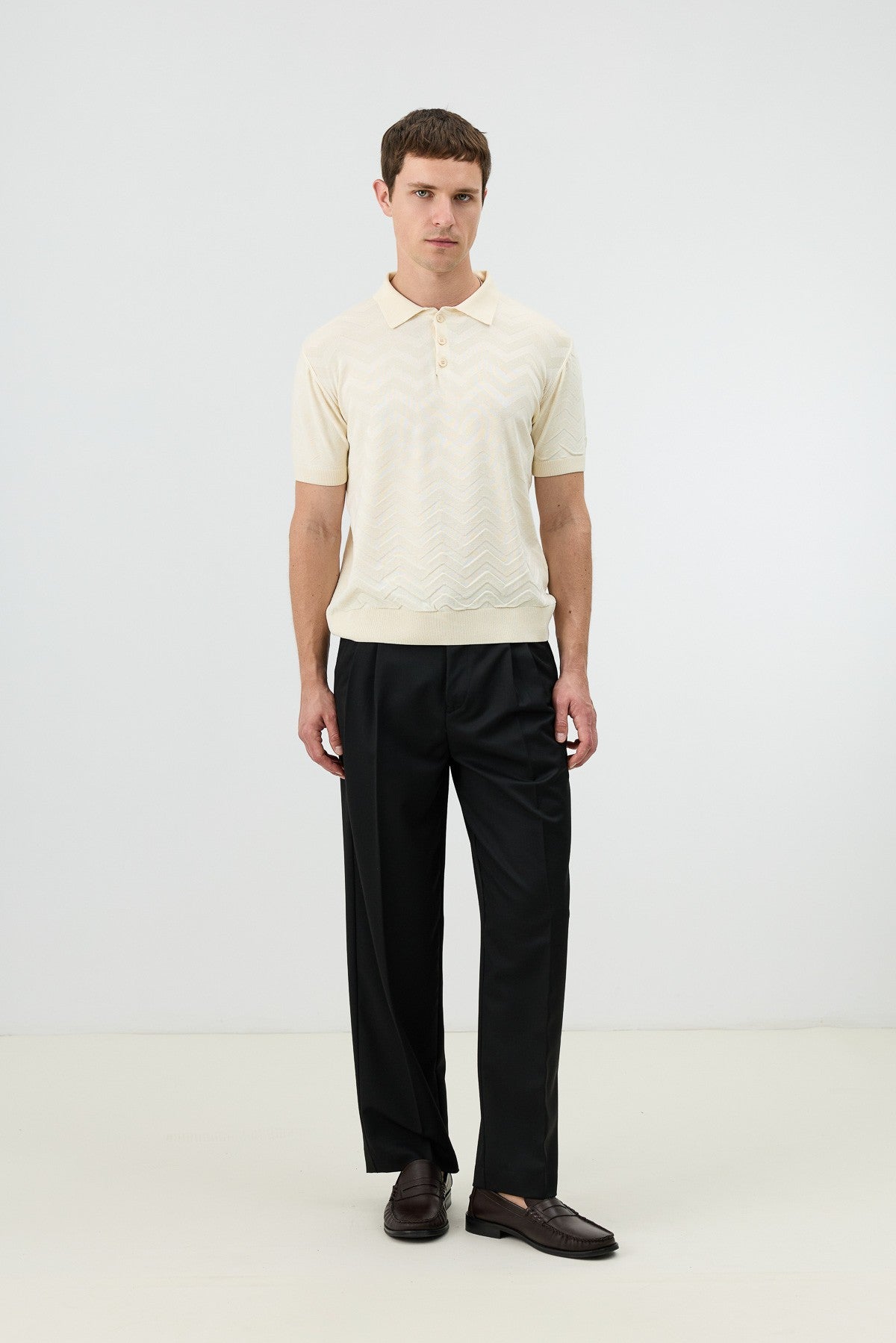 Antioch Zigzag-Patterned Polo-Neck Knit Men's T-Shirt