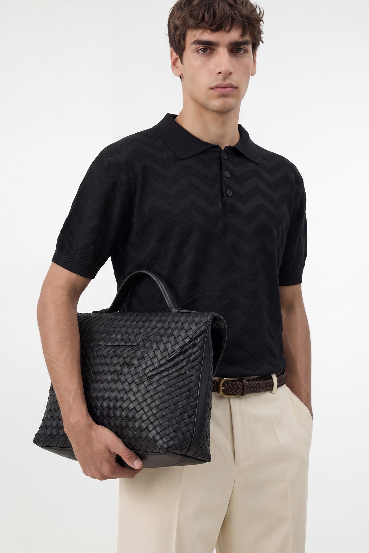 Antioch Zigzag-Patterned Polo-Neck Knit Men's T-Shirt