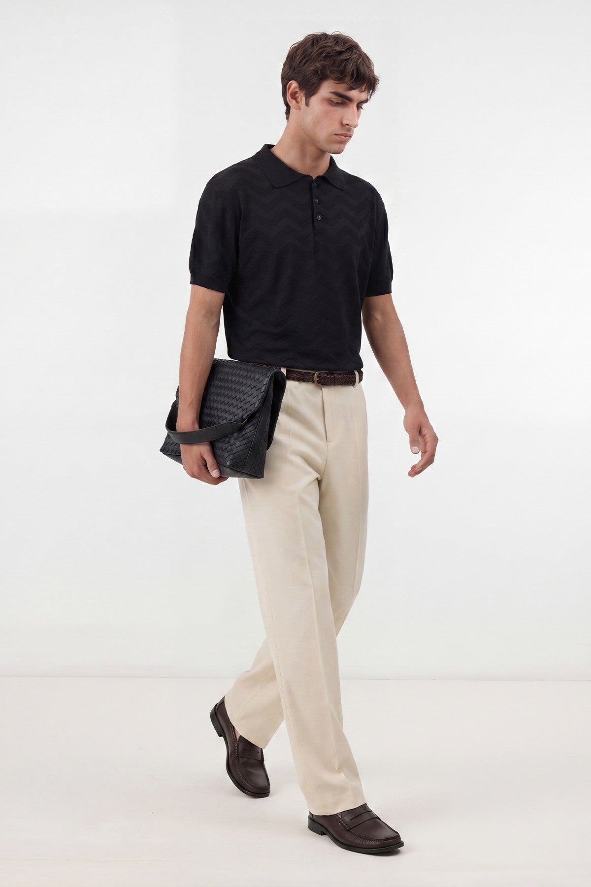 Antioch Zigzag-Patterned Polo-Neck Knit Men's T-Shirt