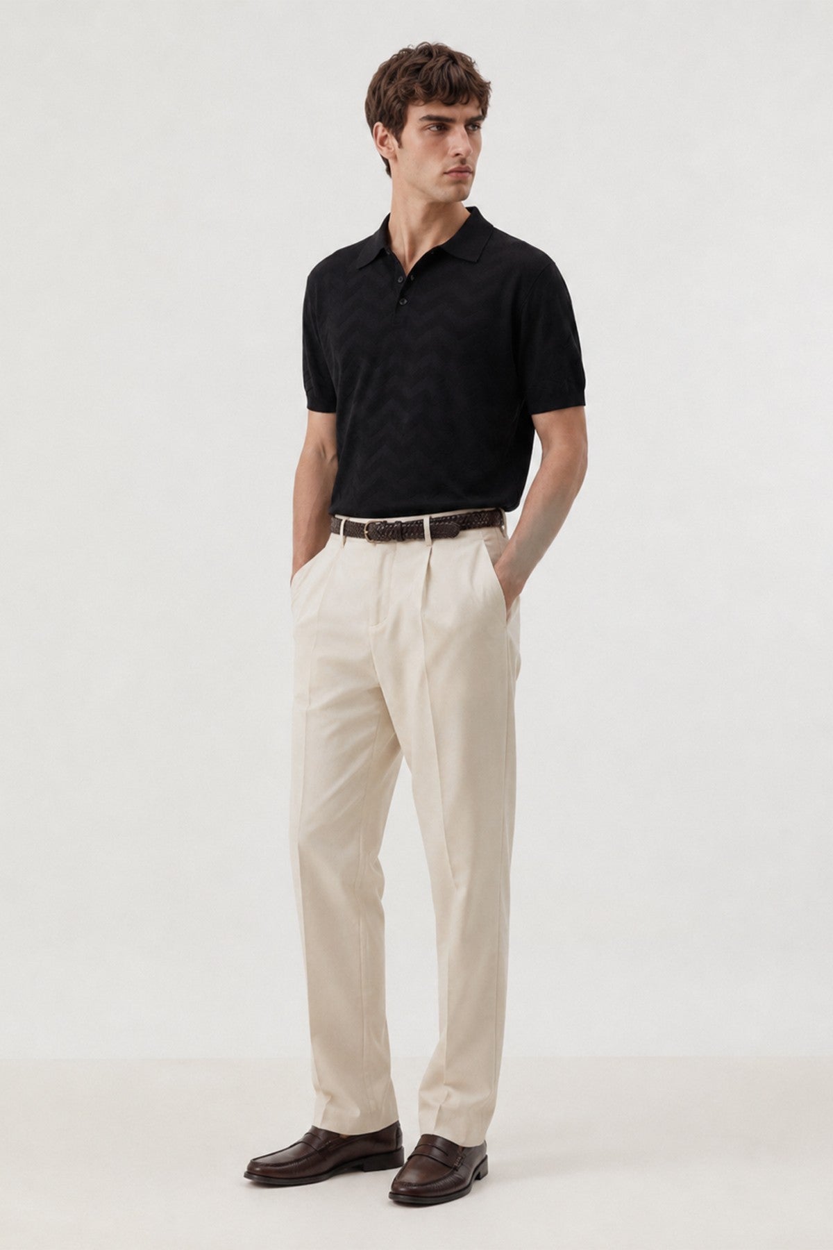 Antioch Zigzag-Patterned Polo-Neck Knit Men's T-Shirt