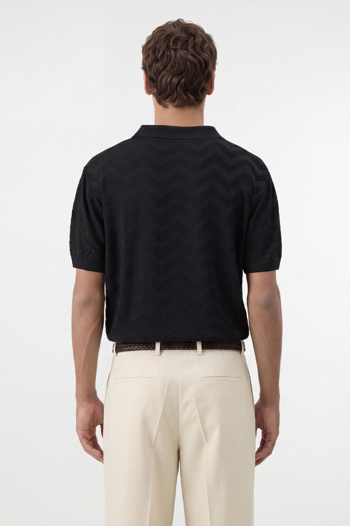 Antioch Zigzag-Patterned Polo-Neck Knit Men's T-Shirt