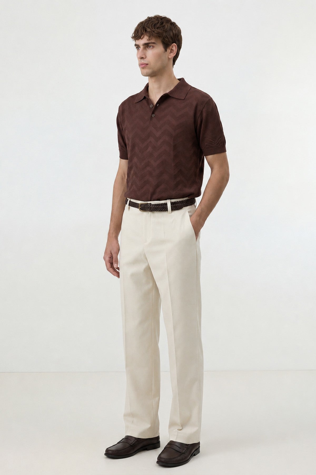Antioch Zigzag-Patterned Polo-Neck Knit Men's T-Shirt