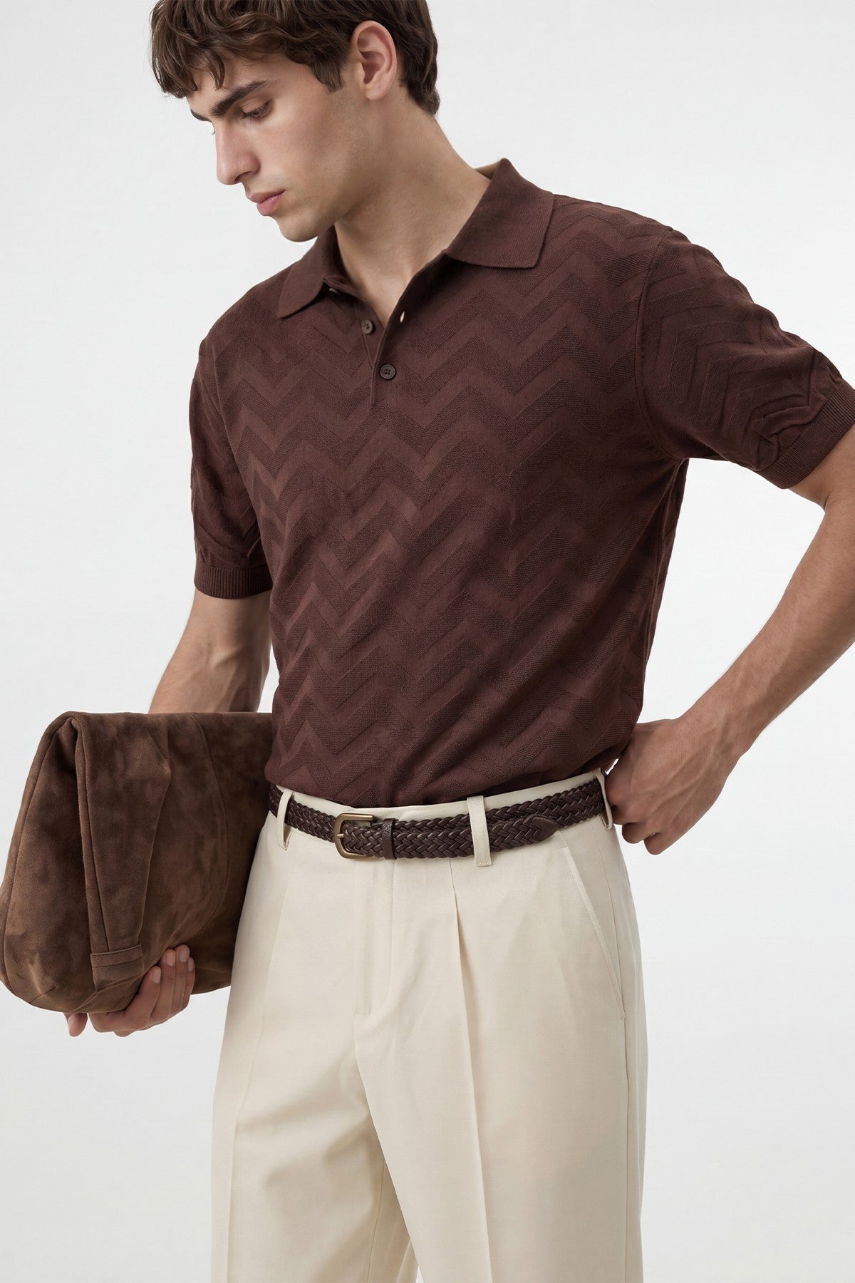 Antioch Zigzag-Patterned Polo-Neck Knit Men's T-Shirt