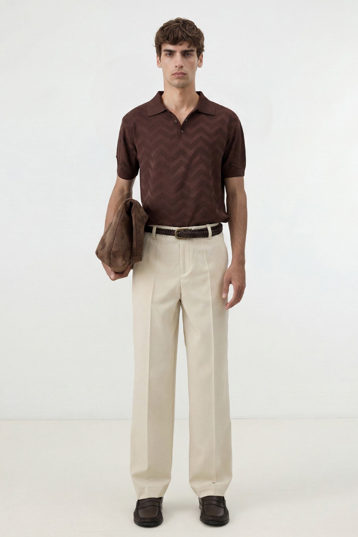 Antioch Zigzag-Patterned Polo-Neck Knit Men's T-Shirt