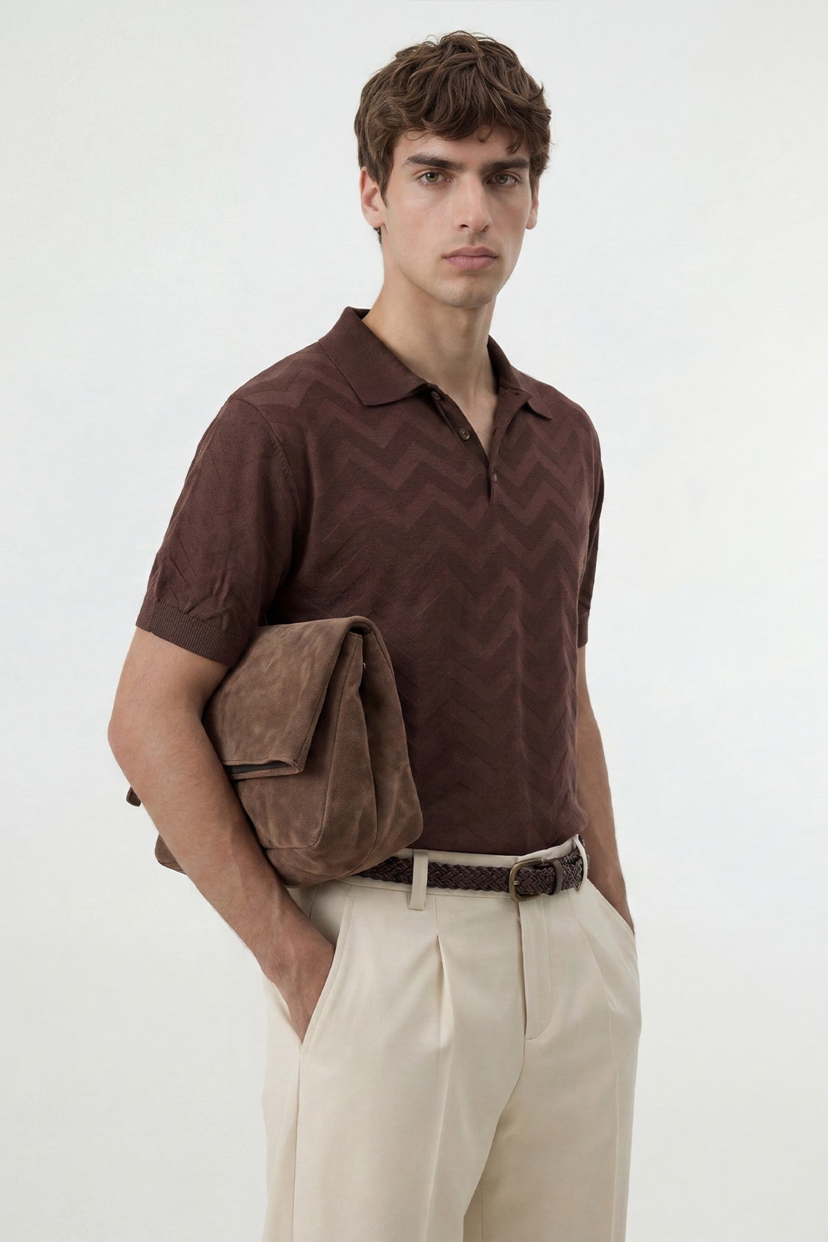 Antioch Zigzag-Patterned Polo-Neck Knit Men's T-Shirt