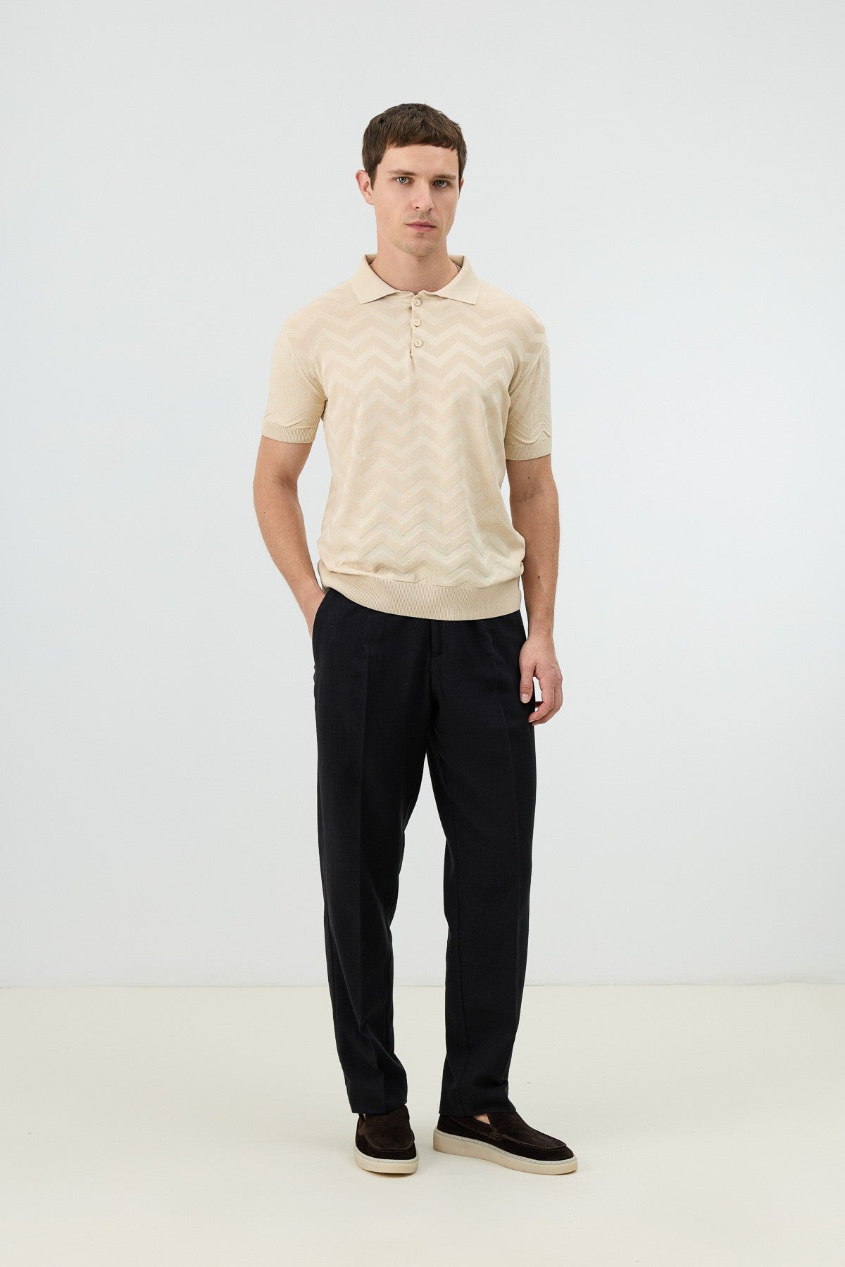 Antioch Zigzag-Patterned Polo-Neck Knit Men's T-Shirt