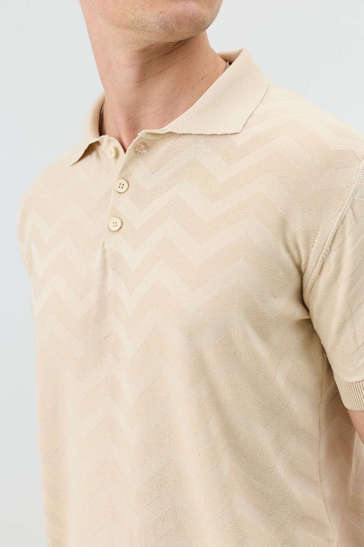 Antioch Zigzag-Patterned Polo-Neck Knit Men's T-Shirt