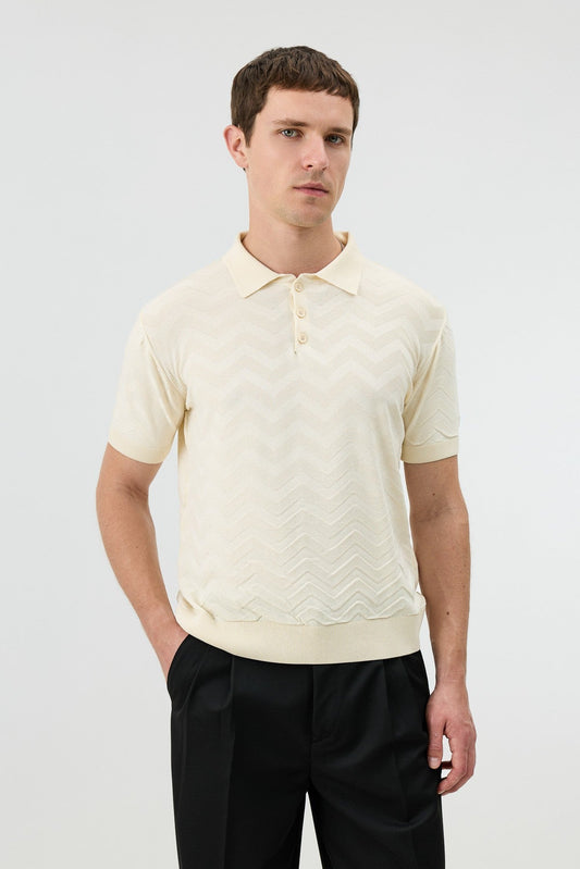 Antioch Zigzag-Patterned Polo-Neck Knit Men's T-Shirt