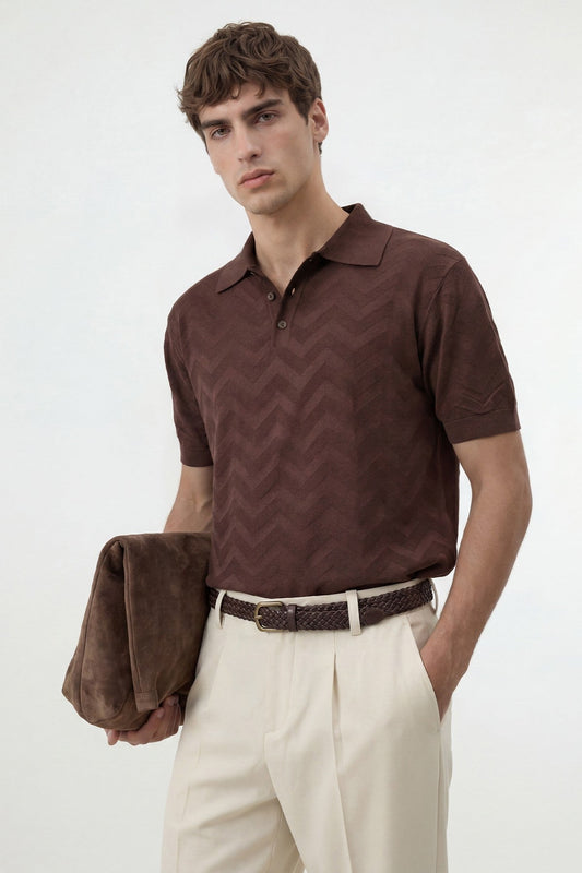 Antioch Zigzag-Patterned Polo-Neck Knit Men's T-Shirt