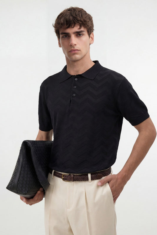 Antioch Zigzag-Patterned Polo-Neck Knit Men's T-Shirt