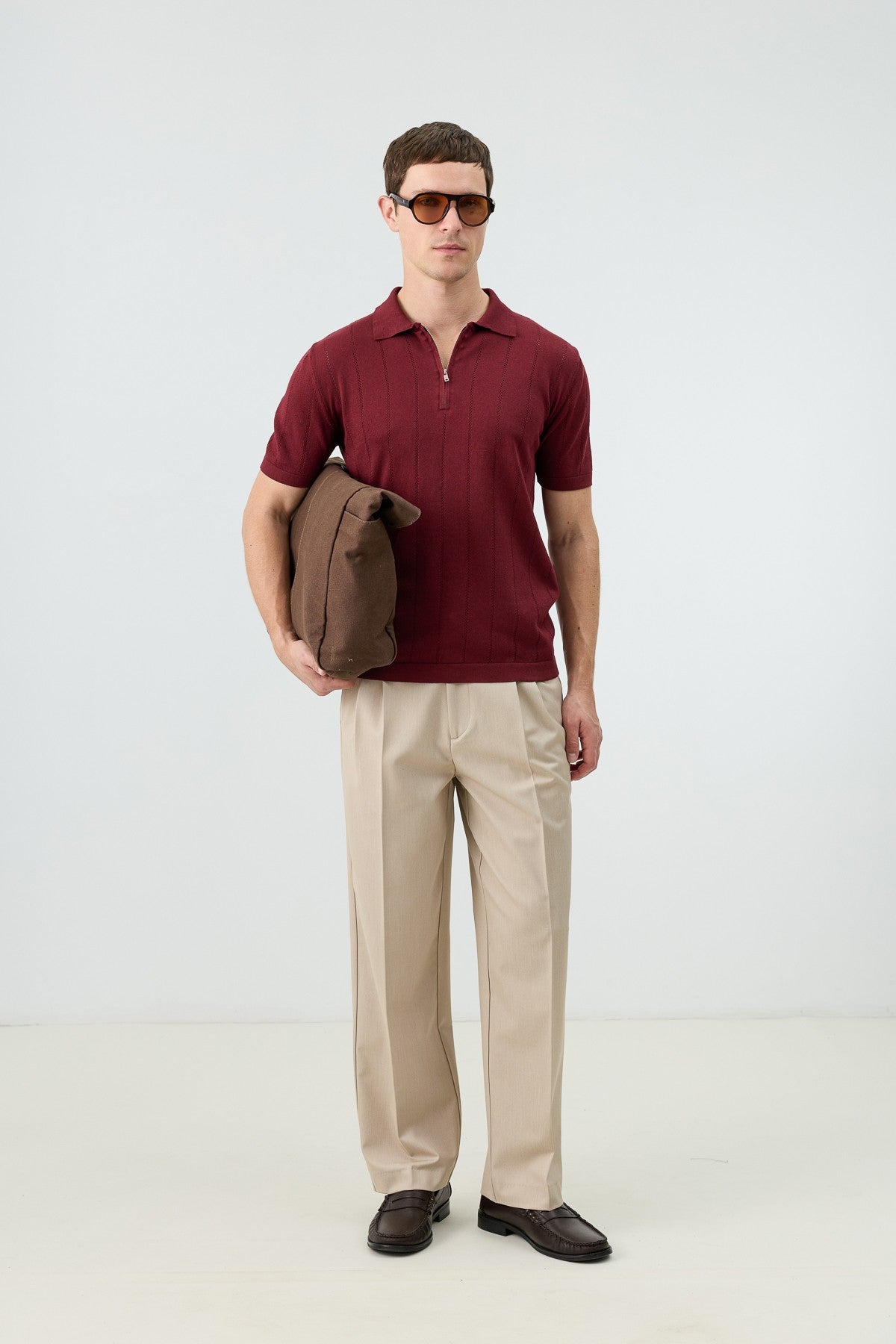 Antioch Zip-Up Collar Striped Knit Men's T-Shirt