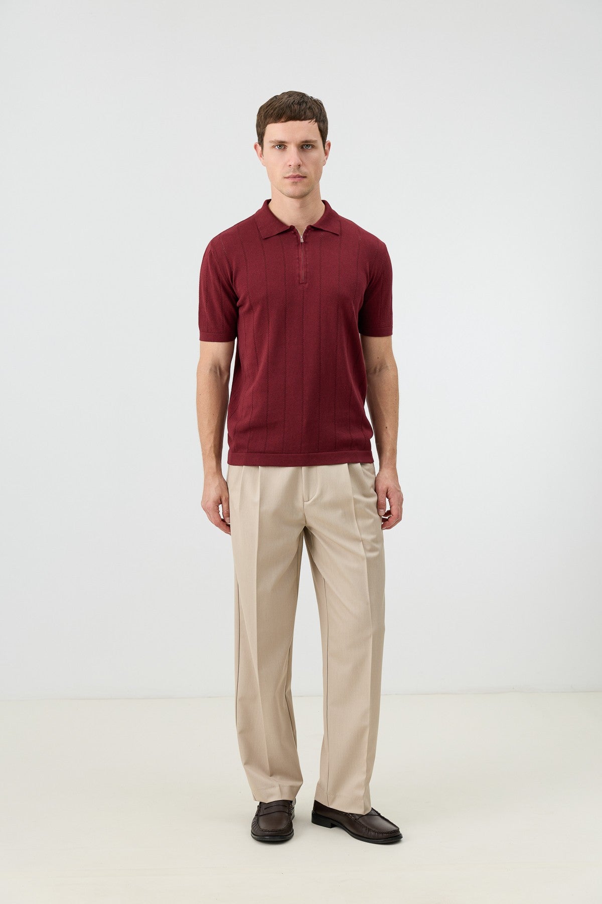 Antioch Zip-Up Collar Striped Knit Men's T-Shirt