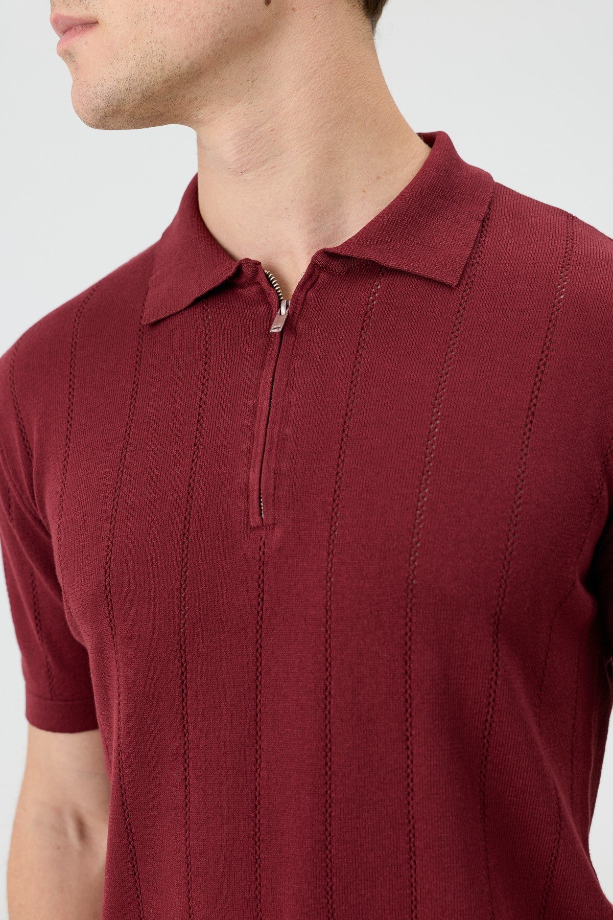 Antioch Zip-Up Collar Striped Knit Men's T-Shirt