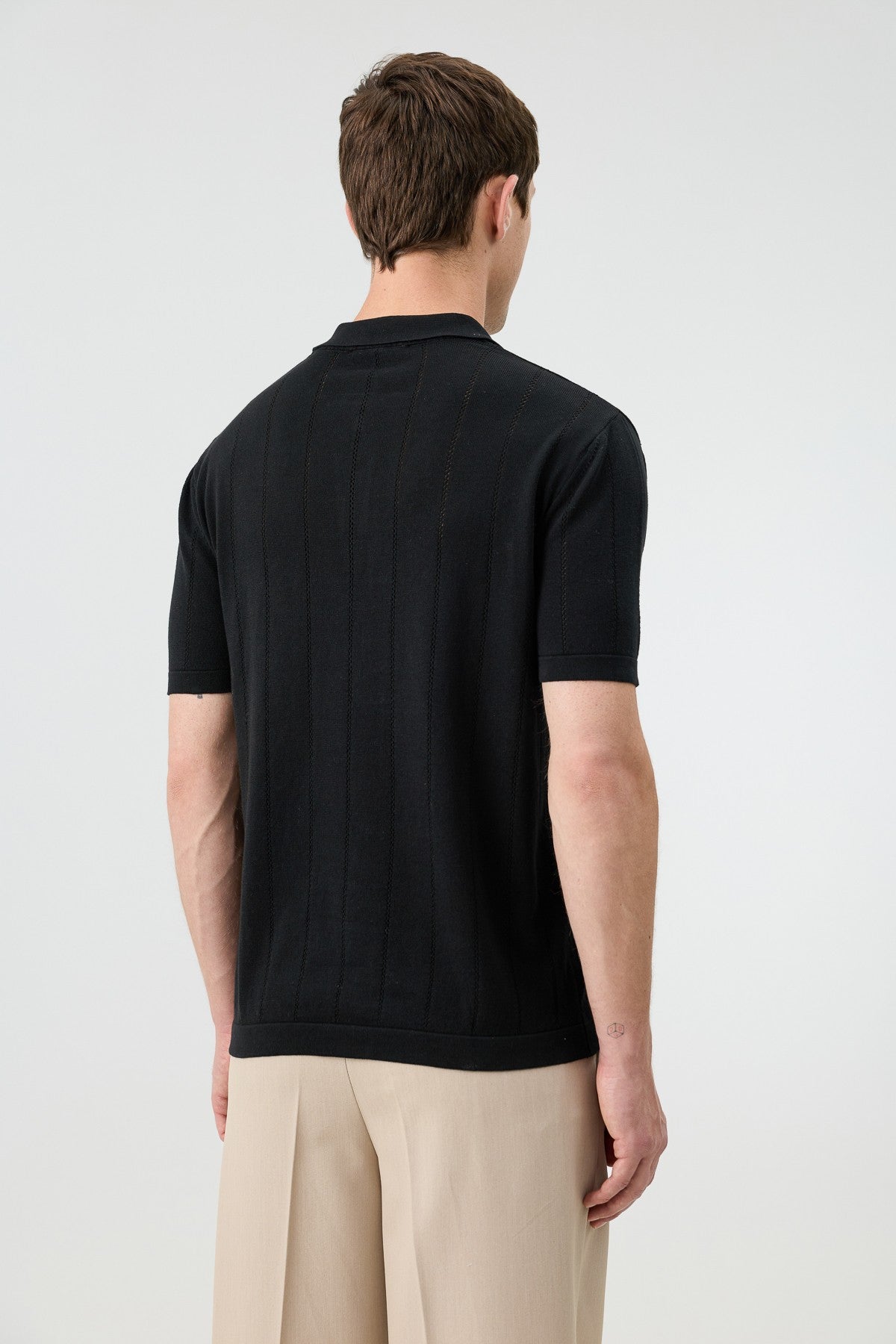 Antioch Zip-Up Collar Striped Knit Men's T-Shirt