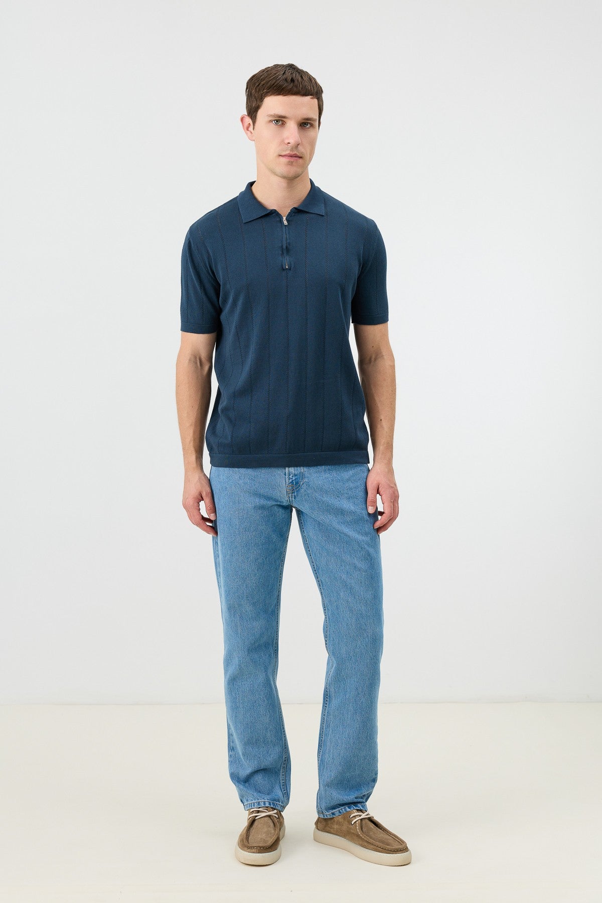 Antioch Zip-Up Collar Striped Knit Men's T-Shirt