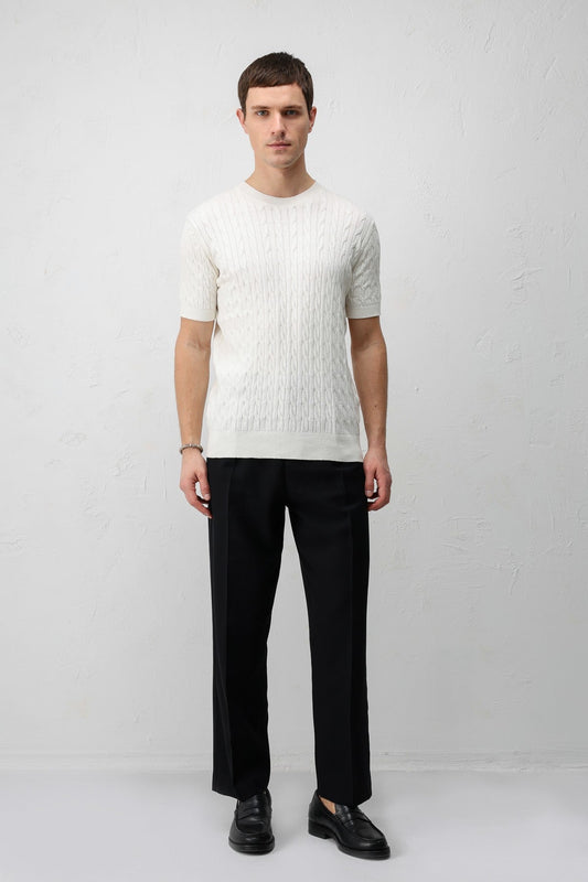 Cotton Cable-Knit Men's Knit T-Shirt