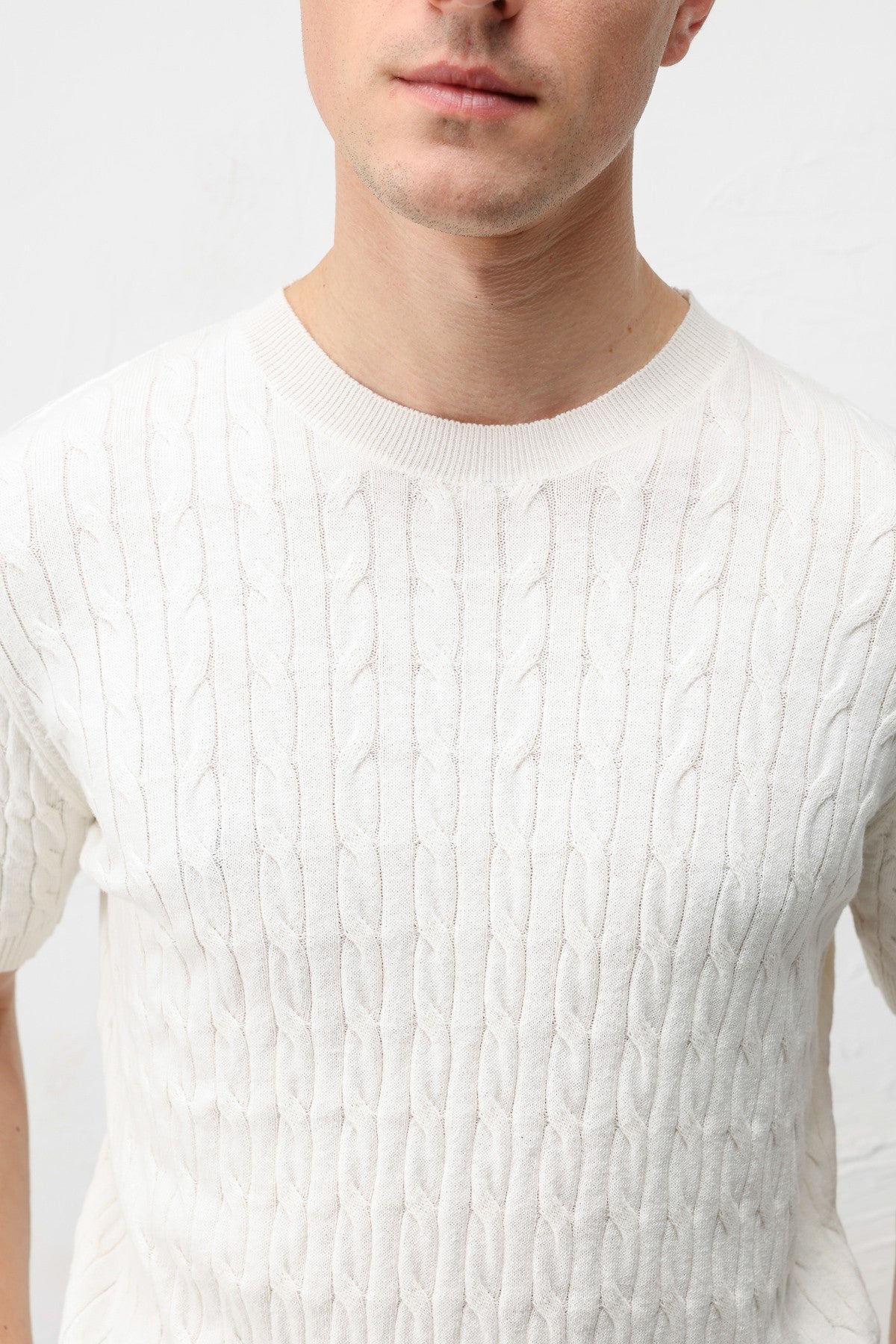 Cotton Cable-Knit Men's Knit T-Shirt