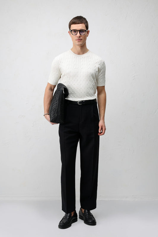 Cotton Cable-Knit Men's Knit T-Shirt