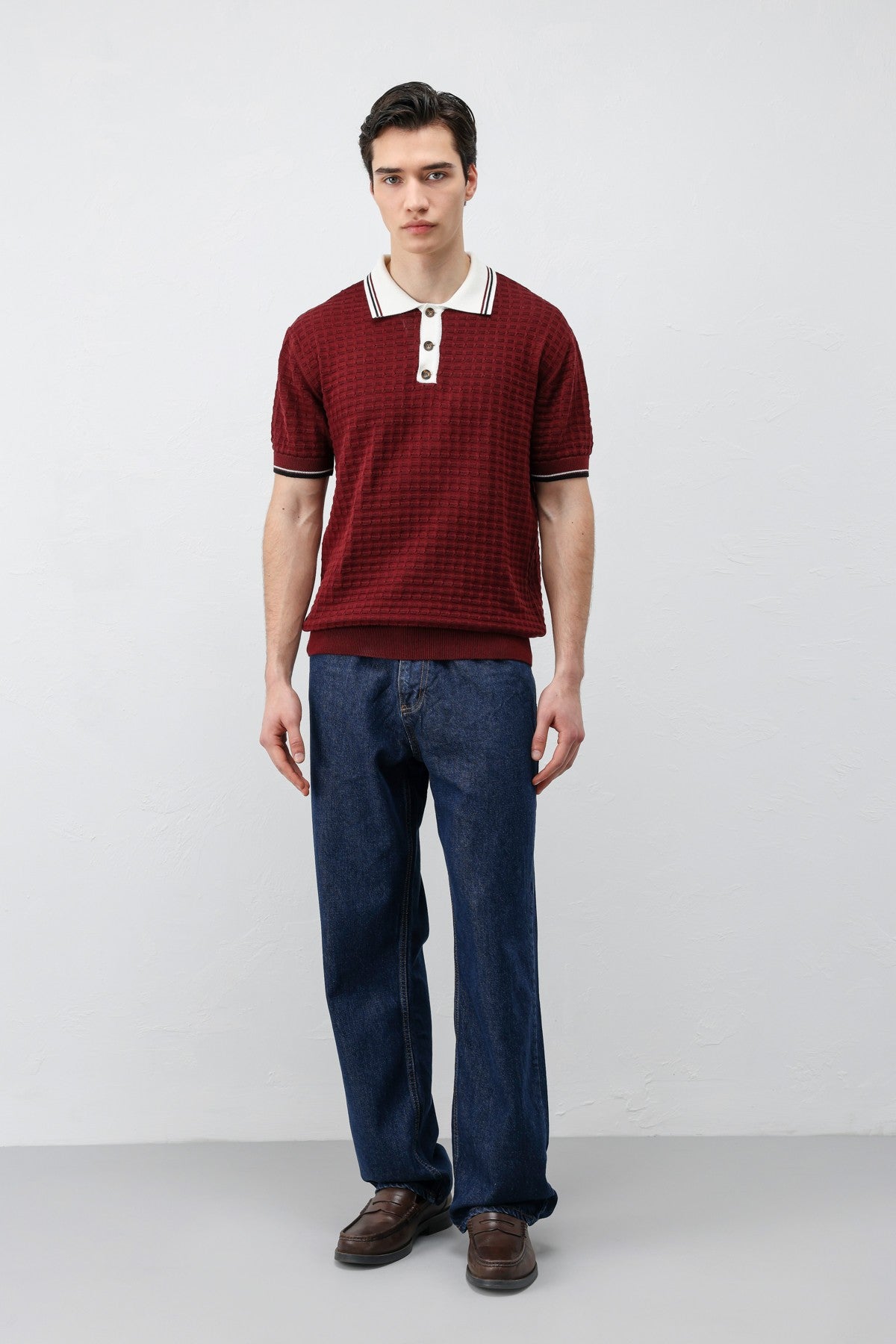 Cotton-Blend Textured Polo Neck Sweater